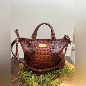 Brahmin Mini Asher Satchel Pecan Melbourne Leather Croc Embossed Shoulder Bag